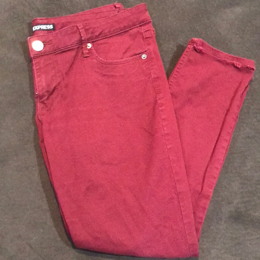 Red skinny jeans from Express